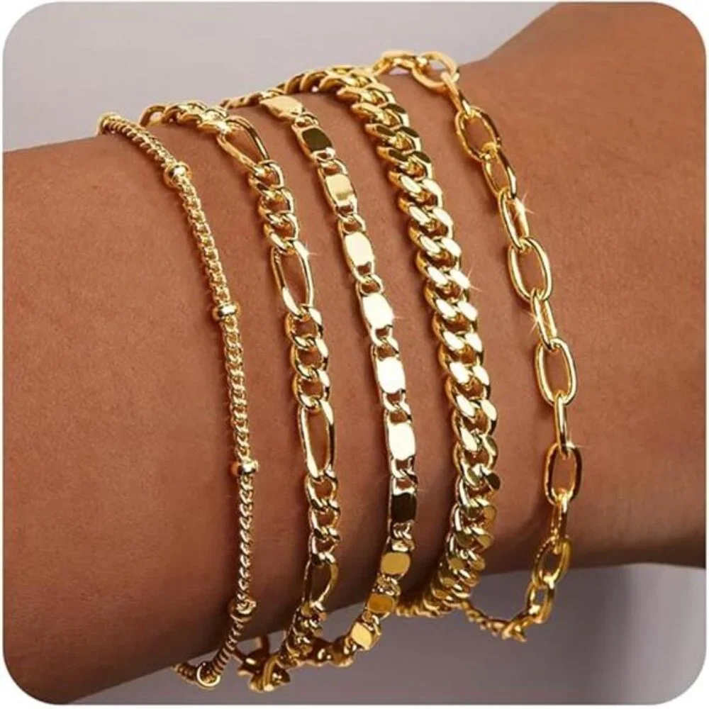 Gold Bracelets for Women Trendy,14K Real Gold Plated Dainty Stackable Paperclip